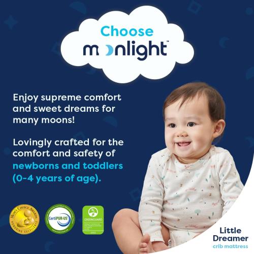 Moonlight Slumber Little Dreamer Crib Mattress – Dual-Sided Baby and Toddler Mattress, Firm Infant Support, Waterproof and Hypoallergenic, 5 Foam, Standard Size, Made in USA