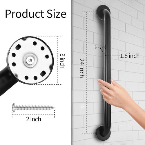 Handicap Grab Bar for Shower, Shower Handles for Elderly, Shower Grab Bars for Seniors with Concealed Screws Black