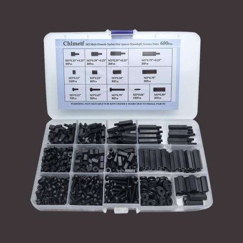 600PCS of M3 Male Female Nylon Hex Spacer Standoffs Screws Nuts, Motherboard Bolt and Screw Combination Suite for Circuit Board PCB Board Thread Column (Black)