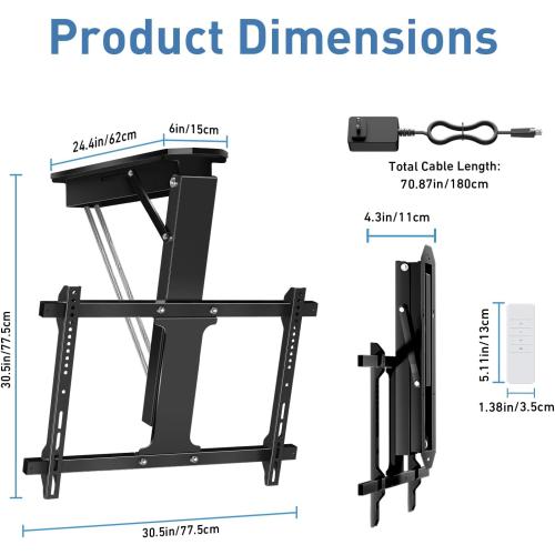 Electric Ceiling TV Mount with Remote, Motorized Ceiling Mount TV Bracket Flip Down for 32 to 70 inch Flat Curved Screen Mount Drop Down for Flat Pitched Roof Indoor Outdoor