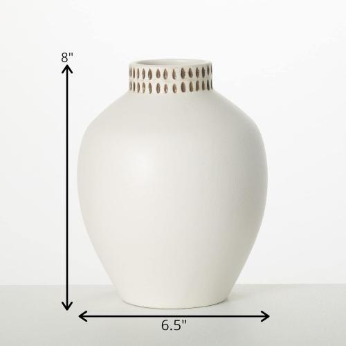 Sullivans Textured 8 Tall Round Vase, Modern Home Decor, White Flower Vase, Vases for Real or Fake Flowers, Living Room, Bedroom, and Office Decor, Decorative Ceramic Vases for Room Decor, (CM3124)