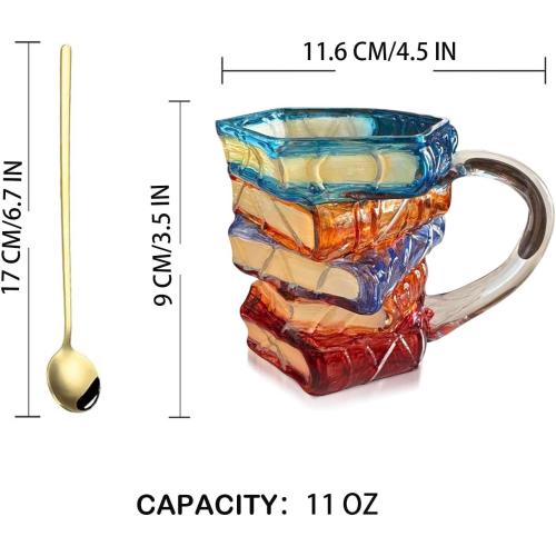 Painted Book Mug, 11 Oz Novelty 3D Painted Coffee Mug, Tea Cup Full of Book Fragrance, Suitable Gift for Bookworm Readers, Writers, Librarians and Other Women(Multicolor A)