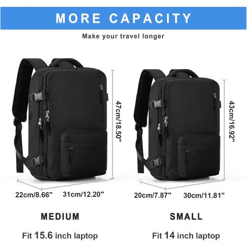 VECAVE Carry On Backpack for Women,Large Travel Backpack Flight Approved,Waterproof 15.6 Inch Laptop Backpack Business Work Backpacks Men Mochila De Viaje Black