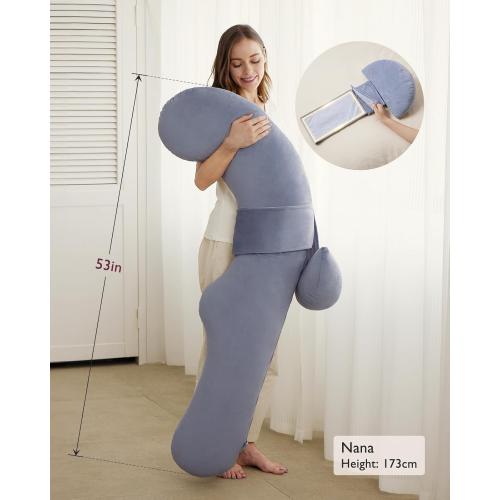 Momcozy Pregnancy Pillow, Original F Shaped Maternity Pillow for Pregnant Women with Adjustable Wedge Pillow, Full Body Support Pregnancy Pillows for Side Sleeping with Velvet Cover, Grey