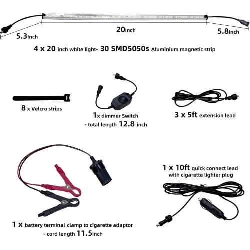 12V LED Light, Dimmable Camping Lights, Weatherproof IP67, Magnetic Mounting, All-in-One Portable Lighting for RV, Camping Tent Car Trailer Boat, White 4Pcs