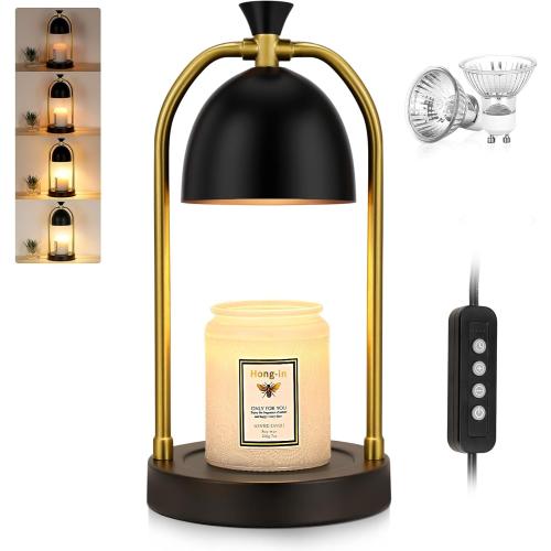 Hong-in Candle Warmer Lamp - with Timer & Dimmable, Cozy Birthday Gift for Women Mom, Modern Home Decor House Warming Gifts Wax Melt Warmer for Jar Candles with 2 Bulbs (Black)