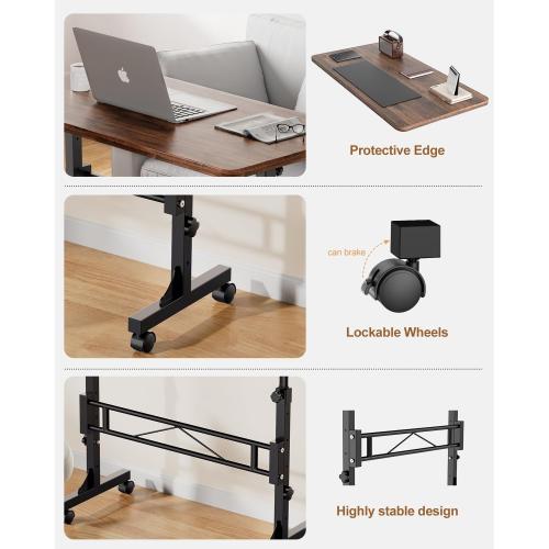 Size 32 Small Standing Desk Adjustable Height, Mobile Stand Up Desk with Wheels, 32 Inch Portable Rolling Desks for Walking Pad Treadmill Wood Rustic