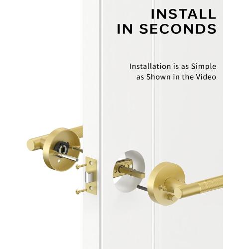 Asidrama 4 Pack Privacy Gold Door Handles, Door Lever with Door Knobs Indoor for Bedroom or Bathroom, Heavy Duty Brushed Gold Door Handles Interior with Locks for Left Right Sided Doors