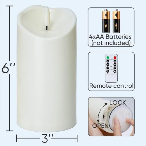 Homemory 6x3 Outdoor Waterproof Flameless Candles, LED Candles, Battery Operated Candles with Remote and Timers, Electric Fake Plastic Pillar Candles, Ivory White, Set of 2
