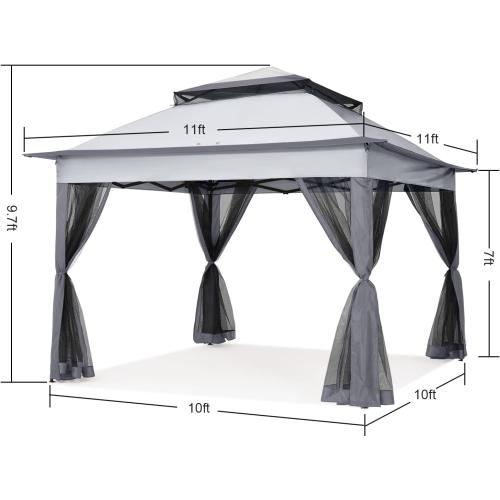 COOSHADE 11x11 Pop Up Gazebo Tent Outdoor Canopy Patio Shelter with Mosquito Netting(Dark Grey)