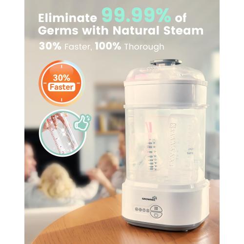 GROWNSY Bottle Sterilizer and Dryer, Compact Electric Steam Baby Bottle Sterilizer (Esterilizador de Biberones), Bottle Sanitizer for Baby Bottles, Pacifiers, Pump Parts