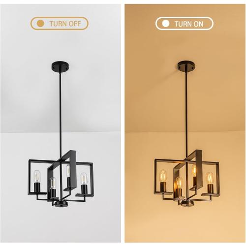 Modern Chandeliers for Dining Room, Black Farmhouse Chandelier, 4 Lights Industrial Pendant Light Fixture Adjustable Hanging Lights for Living Room Entryway Kitchen (Black, 16.14【4 Lights】)