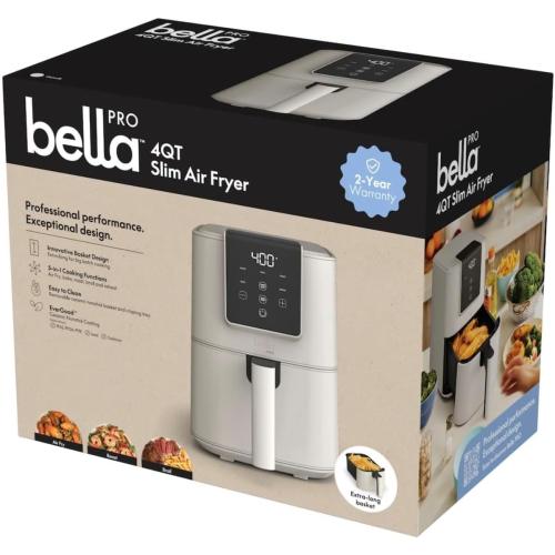 Bella PRO Touchscreen Air Fryer, 4-Quart, Slim Design, Oatmilk