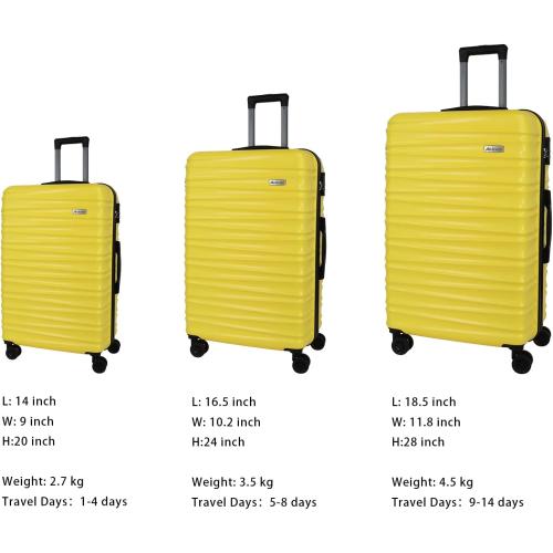 Luggage Sets 3 Piece(20/24/28)-Suitcase Set- Luggage with Wheels-PC   ABS Durable Lightweight Rotating hardshell suitcase 5PCS(Yellow)