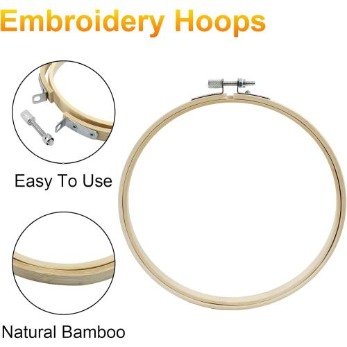 Biaungdo 6 Pieces 7 Inch Embroidery Hoops, Round Wood Embroidery Hoops, Adjustable Bamboo Circle Cross Stitch Hoop Ring, Wooden Embroidery Frames for Art Craft Sewing, Christmas Decoration