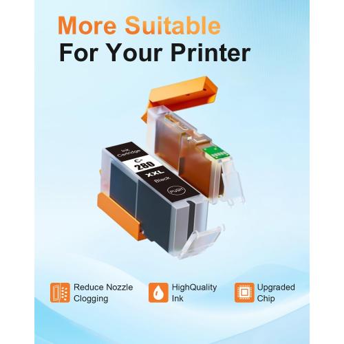 Intactech PGI-280 XXL CLI-281 XXL Compatible Ink Cartridges Replacement for Canon 280 281 Work with Pixma TS9120 TS6120 TS6220 TS8120 TR8520 TR7520 TS8220 TS9521C (5-Pack, PGBK/BK/C/M/Y)
