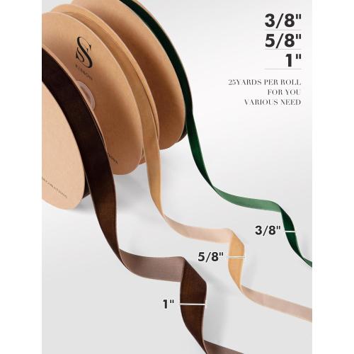 Camel Christmas Velvet Ribbon for Tree, Gift Wrapping, Flower Bouquet, Wreath Decorations, Bow Making 5/8'', 25 Yards