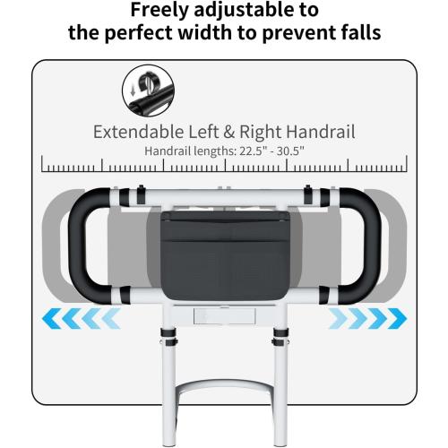 Color White Bed Rails for Elderly Adults Safety: Elderly Assistance Products with Adjustable Double Grips, Storage Pocket, Motion Sensor Light, Items for Elderly Bed Rail, Can Withstand 300lb(White)