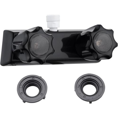 RV Shower Faucet Dual-Handle Camper Shower Faucet Replacement 4 RV Shower Valve Diverter for Camper Van Outside and Inside Bathroom Shower with Acrylic Knob (Black Faucet)