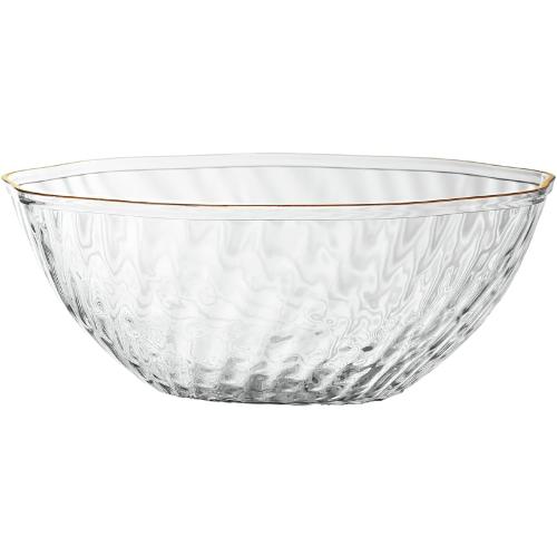 PLASTICPRO 19 Pack Elegant Plastic Plates 14 ounce Bowls Clear with Gold Rim Spiral Design Disposable Plastic Dinner Bowls