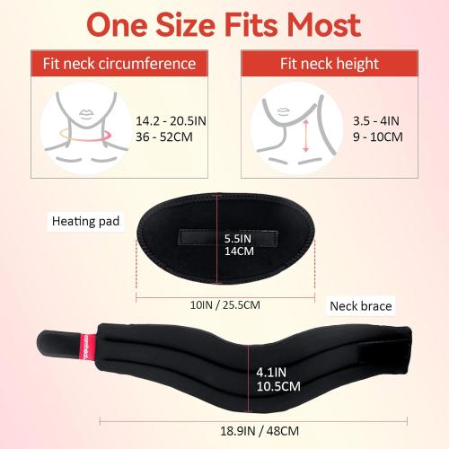 Heated Neck Brace for Pain Relief and Support, Soft Foam Cervical Collar with Heating Pad, Adjustable Neck Support Brcae for Relax and Pressure Relief