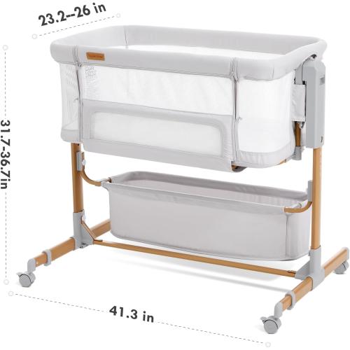 Baby Bassinet Bedside Sleeper, 3-in-1 Rocking Bassinet for Baby with 6-Level Height Adjustable, 4 Wheels & Breathable Mesh Walls, Portable Bedside Bassinet with Mattress for Newborn