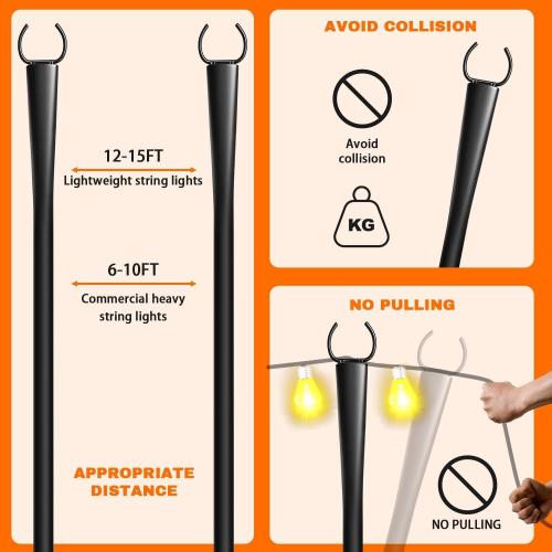 4 Pack 10Ft String Light Poles, Metal Poles with Fork for Outside Lights,Outdoor Metal Light Stand with Fence Brackets Hanging Lights for Garden Patio Wedding Backyard (4 PACK-Upgraded Version)