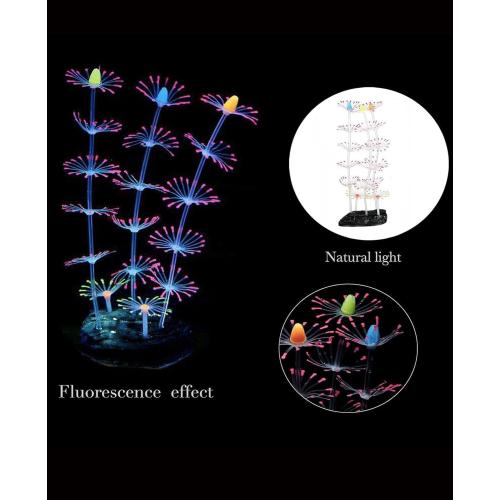 4 Pieces Aquarium Fish Tank Decorations with Glowing Effect, Silicone Glow Artificial Ornament Coral Reef Plants for Aquarium Decoration Small and Large Fish Bowl Decor Accessories