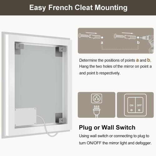 40x28 LED Bathroom Mirror with Lights, Front and Rear Lighting, Tempered Glass, Dimmable, Multiple Light Modes, Anti-Fog Lighted Bathroom Vanity Mirror for Wall, Memory Function