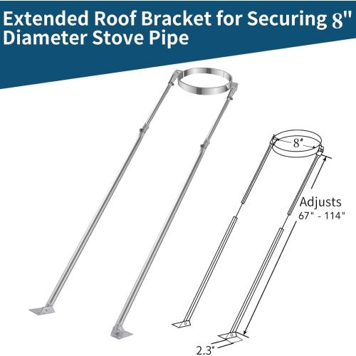 2025 Update 8 Extended Roof Bracket Kit, Adjustable Extended Roof Brace for Securing 8 Diameter Stove Pipe, Providing Stability to The Chimney Against Wind and Snow‼️bracket bent‼️