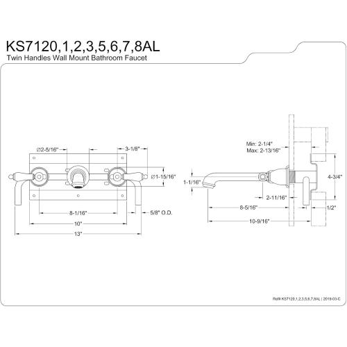 Kingston Brass KS7127AL 8-Inch Center Wall Mount Bathroom Faucet, Brushed Brass