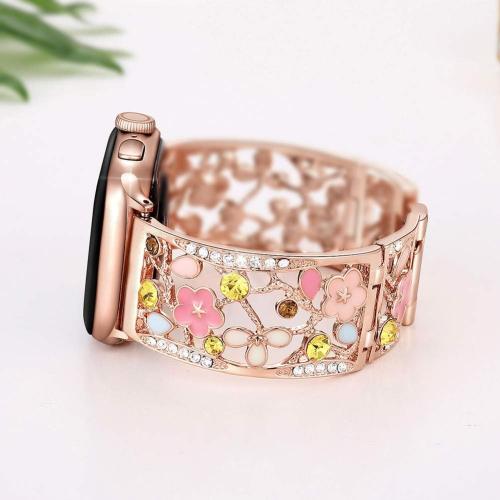 Floral Bracelet for Apple Watch Band, Women, Rose Gold, 38/40/41/42mm | Bling Crystal Hollow Metal Wristband, Elegant & Sparkling, Fits iWatch series 11/10/9/8/7, Ideal for Formal & Evening