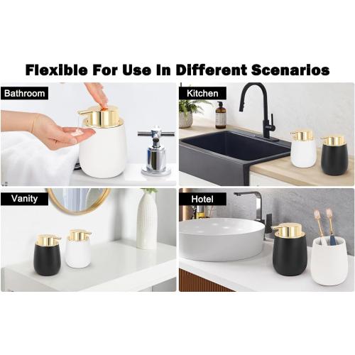 Ceramic Soap Dispenser, Refillable Dish Soap Pump Dispenser, Hand Soap Dispenser for Kitchen Sink Bathroom Counter, Modern Stylish Design (Black & White)