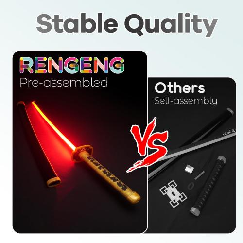 RENGENG Light Up Sword, 40 Inches Rechargeable Plastic Replica with Belt & Stand, Sword with Original Texture