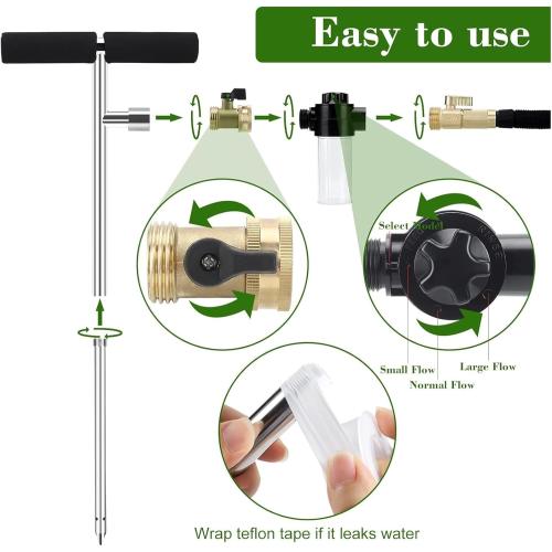 Tree Watering Spike,  Deep Root Watering Tool for Trees with Fertilizer Bottle, Stainless Steel Root Feeder for Garden, Orchard& Shrubs, Tree Irrigation System with Brass Valve|T-Handle