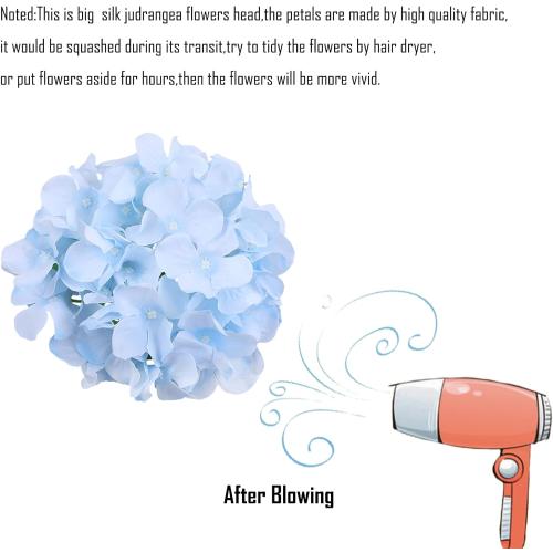 FagusHome Silk Hydrangea Heads 36 Pcs Artificial Flowers Heads and 3 Dozens Stems Fake Hydrangea Flowers with Stems for Home Wedding Decor (Light Blue)