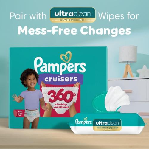 Pampers Diapers - Cruisers 360 - Size 3, 168 Count, Babyproof, up to 100% Leakproof Pull-On Diaper (Packaging May Vary)