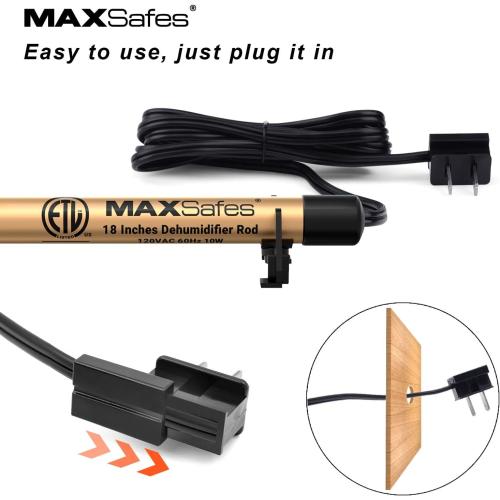 MAXSafes Gun Safe Dehumidifier Rod, Dry Rod - Easy Installation Plug-in Electric Dehumidifier Eliminates Moisture for Gun Safes & Cabinets, ETL Approved (18in)