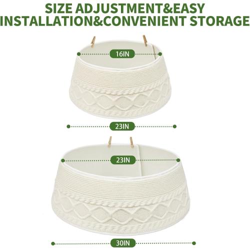 Christmas Tree Collar, Knit White Rustic Farmhouse Christmas Tree Skirt,Adjusted Christmas Tree Base Cover for Artificial Trees for 6ft 6.5 ft 7ft 7.5ft Tree