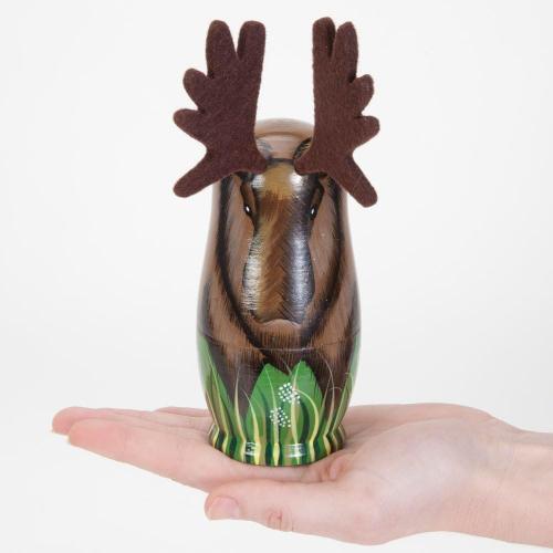 Bits and Pieces Moose Nesting Dolls - Russian Doll Set of 5 Hand Painted Wood Matryoshka Dolls, Traditional