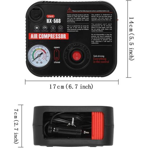 Portable Tire Inflator Air Compressor Pump Pressure with Tire Gauge Emergency and LED Light Vent for Car Motorcycle Bike Ball DC 12V Fast Inflation