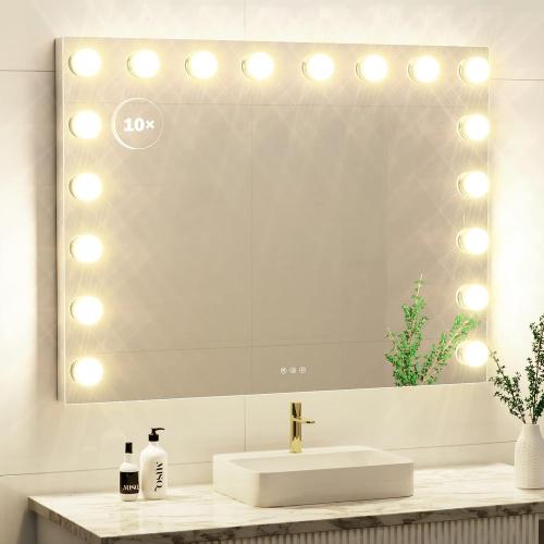 Gvnkvn Vanity Mirror with Lights, 32 x 24 Tabletop Hollyhood Makeup Mirror, Hollywood Lighted Mirror with 18 Dimmable LED Bulbs,3 Colors Modes,Touch Control,Metal Frame,
