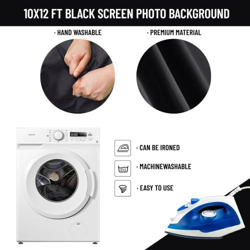 BEIYANG 8.5X10 FT Photo Background Stand with 10X12 FT Black Backdrop Screen, Adjustable Background Holder Support System Kit for Photography Video, Parties Decoration with Carry Bag & Clamps