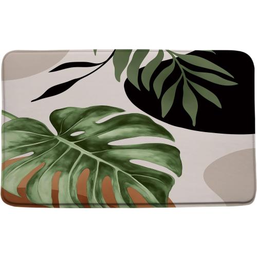 Abstract Tropical Bath Rug Boho Leaves Mid Century Modern Green Palm Leaf Botanical Nature Brown Black 18x30 InchBath Mat for Bathroom Kitchen Toilet