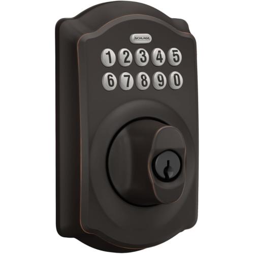 Schlage BE365 V CAM 716 Camelot Keypad Deadbolt, Electronic Keyless Entry Lock, Aged Bronze