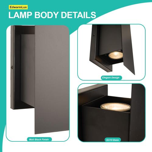Edwarmlux Indoor Wall Sconces, Modern Wall Lights, Up and Down Wall Mount Light, Dimmable Hardwired Wall Light for Bedroom, Living Room, Hallway, GU10 Bulbs Excluded, 2 Pack (Matt Black)