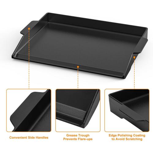 Onlyfire Universal Cast Iron Cooking Griddle, Pre-Seasoned Nonstick Coating Griddle Flat Top Grill Plate with Extra High Sidewalls for All Gas Grills and 4 Burner Range Oven, 23 x 16