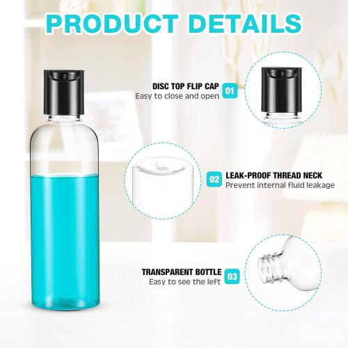 Roshtia 100 Pack 3.4 oz Travel Bottles for Toiletries, Clear Refillable Plastic Bottles with Disc Top Flip Cap, Leak Proof Empty Containers for Lotion, Shampoo, Essential Oil, Bulk Travel Size(Black)