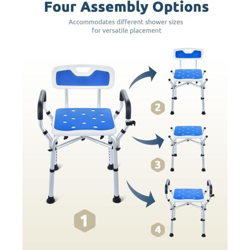 Shower Chair for Inside Shower, BRITULIF Shower Seats for Adults, 6 Height-Adjustable Options Shower Chair for Elderly and Disabled with Durable Aluminum Tubing, Ideal for Elderly, Senior