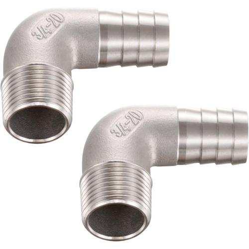 3/4 Hose Barb x 3/4 Male NPT 304 Stainless Steel 90 Degree Elbow- Home Brew Pipe Fitting，lead-free，2 pcs